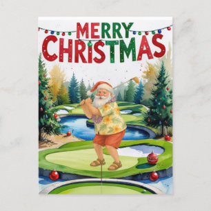 Postal Festiva Golf Merry Christmas Santa Golf en curso