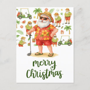 Postal Festiva Golf Merry Christmas Santa Golfer Beach temática