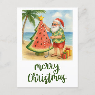 Postal Festiva Golf Merry Christmas Santa Golfer Beach temática