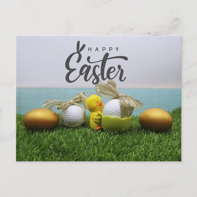 Postal Festiva Golf para Feliz Pascua con huevos y boleta de golf (Anverso)