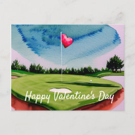 Postal Festiva Golf San Valentín en el campo de golf acuarela Hol