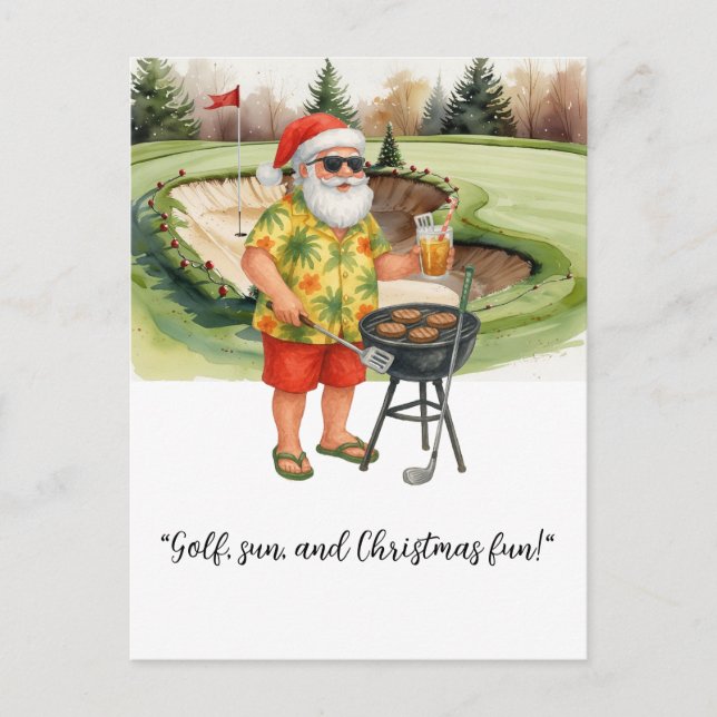 Postal Festiva Golf Santa Claus celebra Navidades en julio (Anverso)