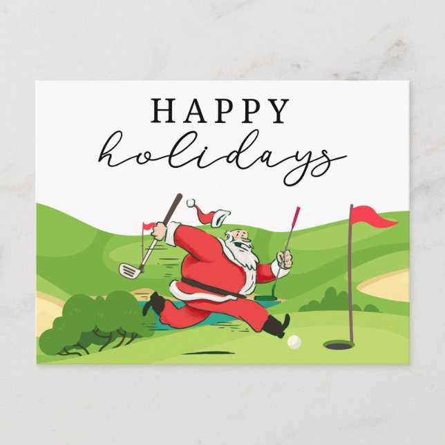 Postal Festiva Golf Santa Claus golfer happy Holidays Ca (Anverso)