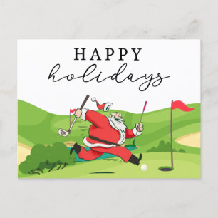 Postal Festiva Golf Santa Claus golfista felices Fiestas Fiesta