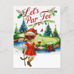 Postal Festiva Golf Siamese Cat en el campo de golf Navidades