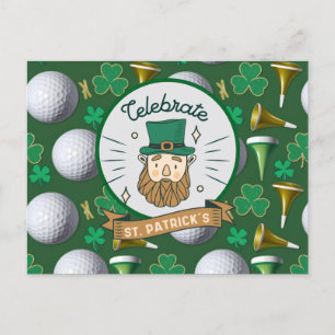 Postal Festiva Golf St. Patrick's Day con bola de golf para golfi