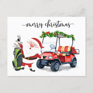 Postal Festiva Golfer Santa Claus con carrito de golf para Navida