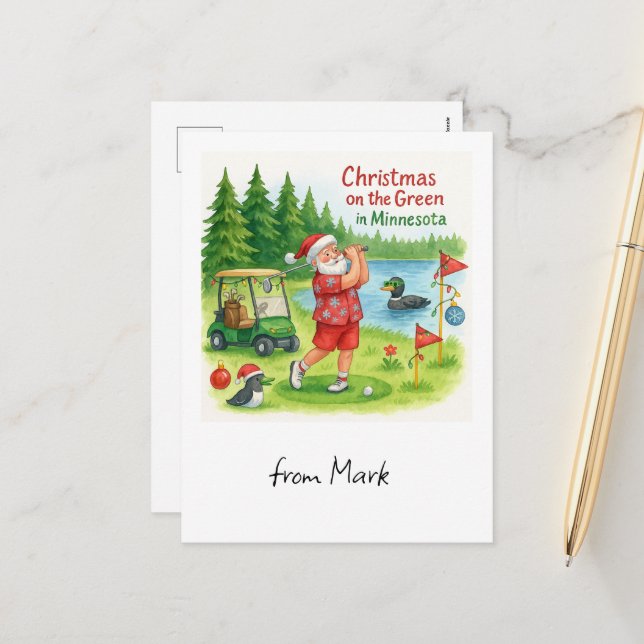 Postal Festiva Golfer Santa Claus Golfing en Minnesota (Anverso/Reverso In Situ)