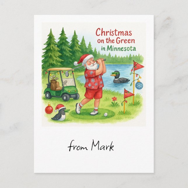 Postal Festiva Golfer Santa Claus Golfing en Minnesota (Anverso)
