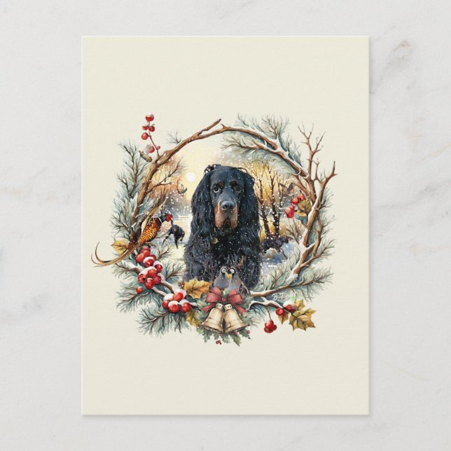 Postal Festiva Gordon Setter Christmas Joy – Seasonal Dog Art (Anverso)