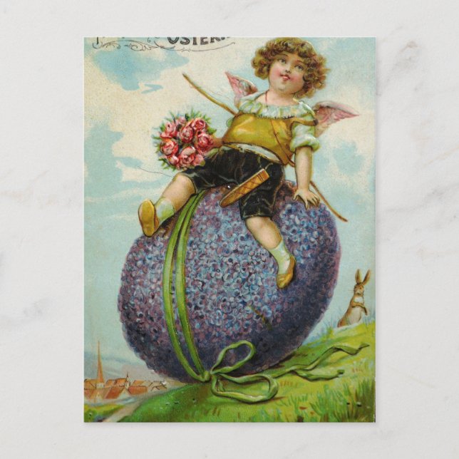 Postal Festiva Gorgeous Cupido en Huevo de Pascua (Anverso)