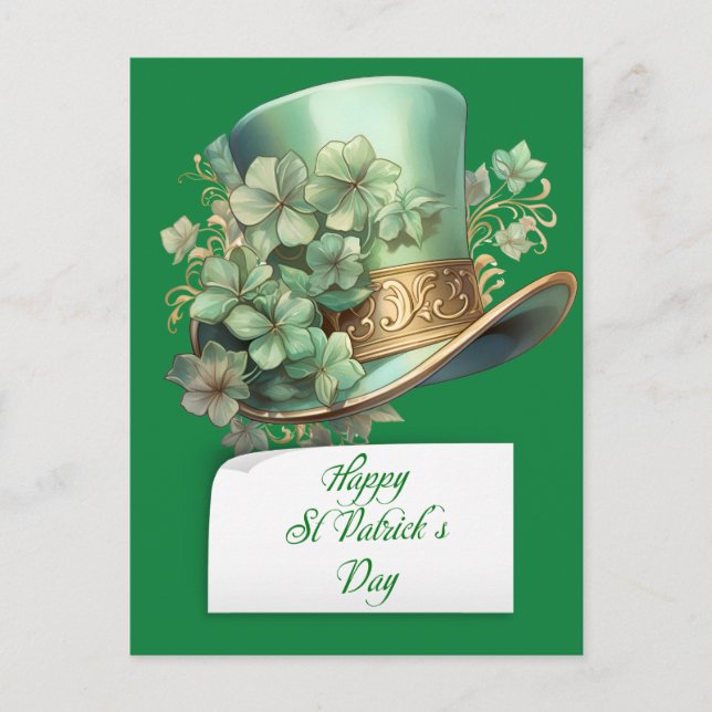 Postal Festiva Gorra de Saint Patrick's Day Leprechaun (Anverso)