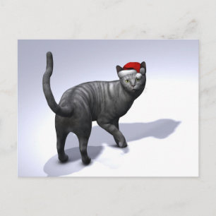 Postal Festiva Gorra de Silver Tabby Santa Claus