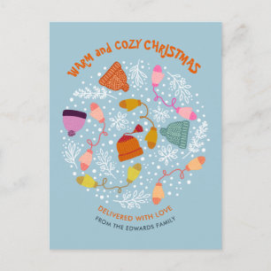 Postal Festiva Gorros y Mitones de Punto Conjunto de Invierno