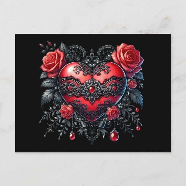 Postal Festiva Gothic Valentine Heart Postcard (Anverso)