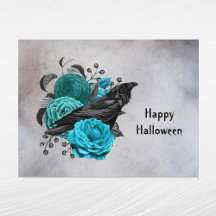 Gótico Floral Verde Acuático Cuervo Halloween