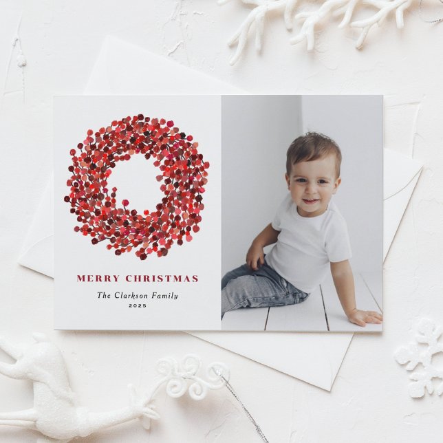 Postal Festiva Gouache Red Winterberry Wreath Photo Navidades (Subido por el creador)