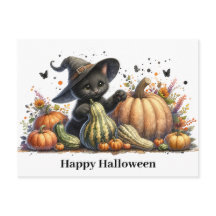 Gourds de Halloween Black Witch's Kitten W/ Pumpki