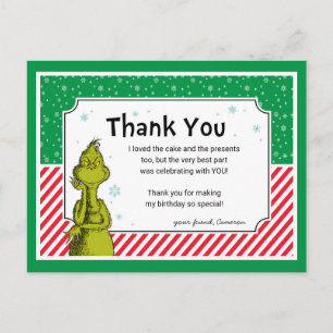 Postal Festiva Gracias por el cumpleaños del copo de nieve Grinch