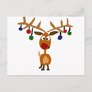 Postal Festiva Gracioso arte de Navidades de renos de Red Nosed
