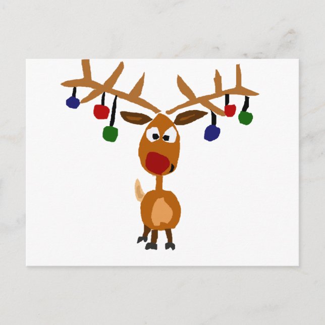 Postal Festiva Gracioso arte de Navidades de renos de Red Nosed (Anverso)