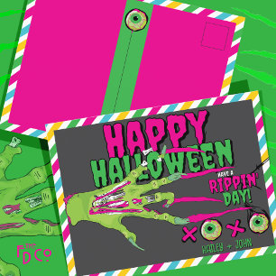 Postal Festiva ¡Gracioso asuy Cute Zombie Feliz Halloween XOXO!