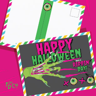 Postal Festiva ¡Gracioso asuy Cute Zombie Feliz Halloween XOXO!