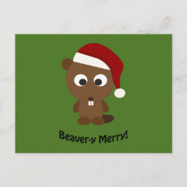 Postal Festiva ¡Gracioso Beaver-y Merry! Santa Beaver