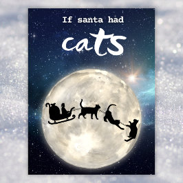 Postal Festiva Gracioso gato negro Santa Navidades