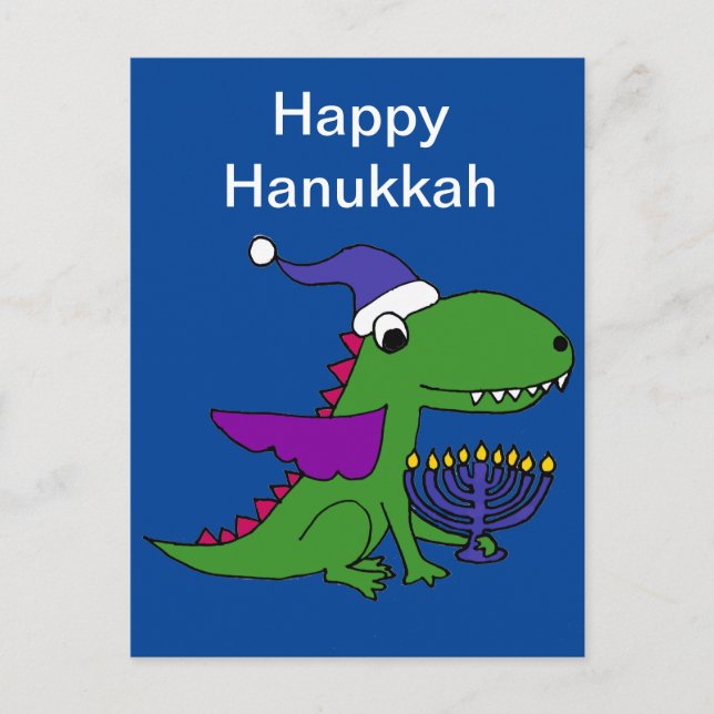 Postal Festiva Gracioso Guay Dragon y Menorah Happy Hanukkah Art (Anverso)
