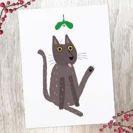 Postal Festiva Gracioso Humor De Gato