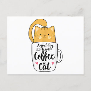 Postal Festiva Gracioso Naranja Cat Coffee Mug Cat Lover