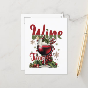 Postal Festiva Gracioso Navidades de tiempo de vino barra de arte