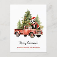 Gracioso Panda en Red Retro Van Xmas