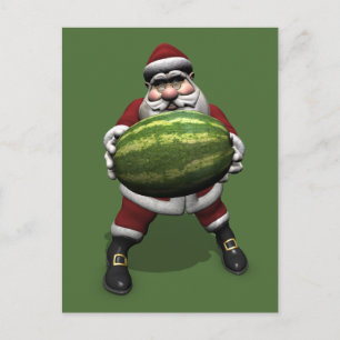 Postal Festiva Gracioso Papá Noel Con Melón Gigante