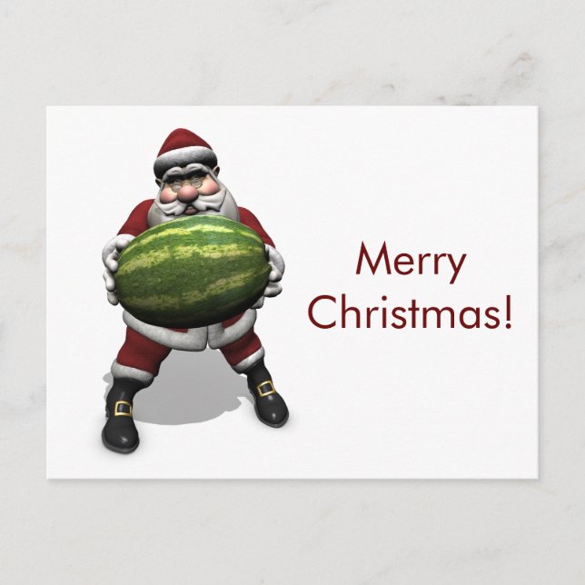 Postal Festiva Gracioso Papá Noel Con Melón Gigante (Anverso)