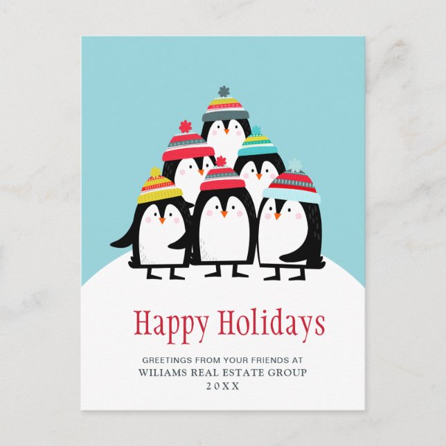 Postal Festiva Gracioso Penguins Navidades Saludo Corporativo (Anverso)