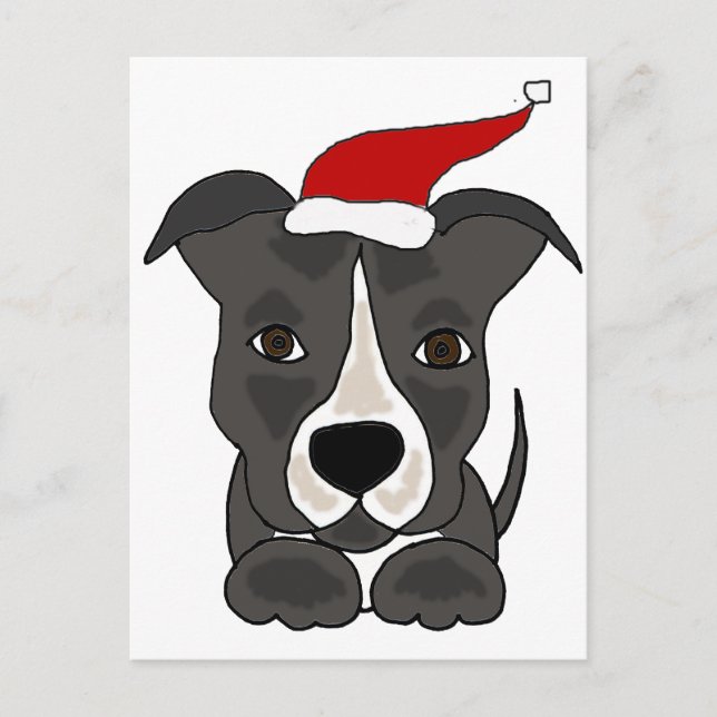 Postal Festiva Gracioso Pitbull gris en el arte de los Navidades  (Anverso)