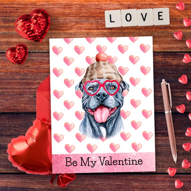 Postal Festiva Gracioso Pitbull gris es mi perro de San Valentín (Subido por el creador)