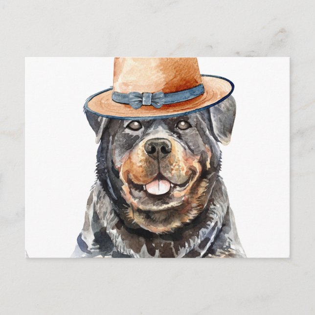 Postal Festiva Gracioso Rottweiler Con Gorra (Anverso)