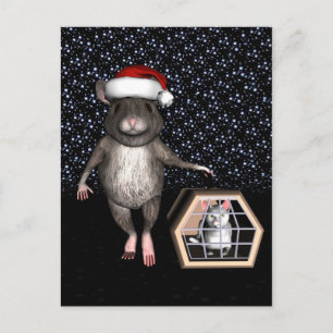 Postal Festiva Gracioso Santa Claus Mouse