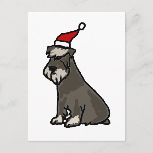 Postal Festiva Gracioso Schnauzer en Gorra de Navidades (Anverso)