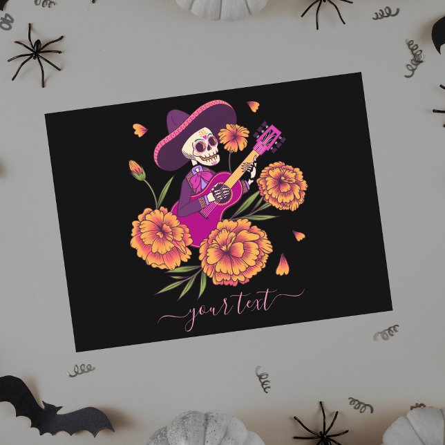 Postal Festiva Gracioso Skeleton Guitar Dia de los Muertos Postca (Subido por el creador)