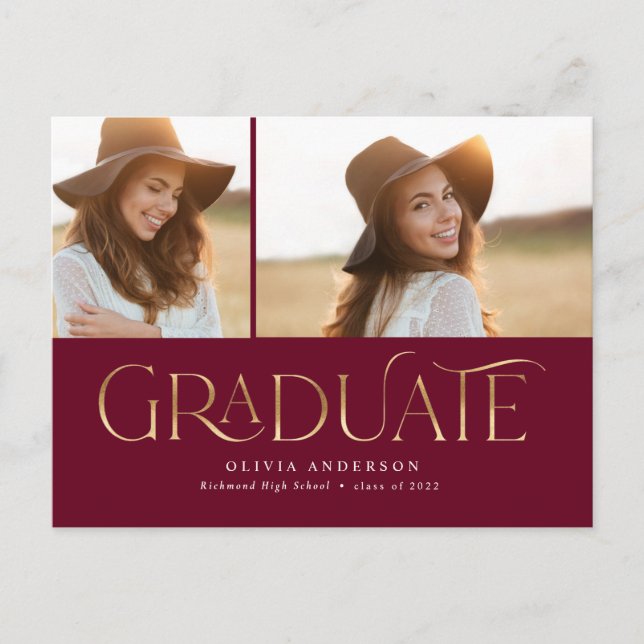 Postal Festiva Graduado 2 foto acuarela borgoña botánica y n (Anverso)