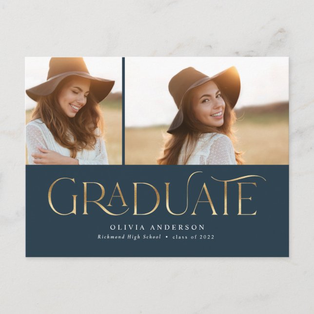 Postal Festiva Graduate 2 photo watercolor botanical navy blue (Anverso)