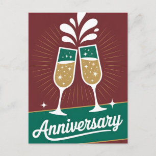 Postal Festiva Gráfico de aniversario retro con champán chispeant