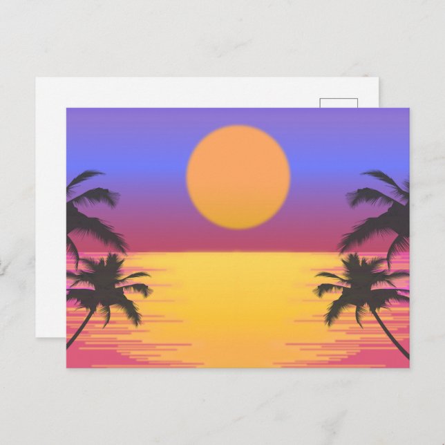 Postal Festiva Gráfico de atardecer tropical (Anverso / Reverso)