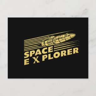 Postal Festiva Gráfico de cohete explorador espacial retro