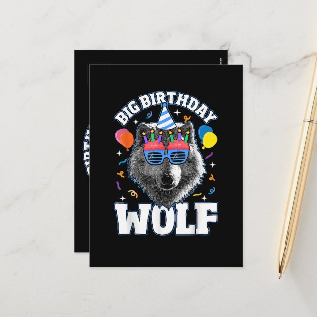 Postal Festiva Gran Lobo de Cumpleaños para Lobos (Anverso/Reverso In Situ)