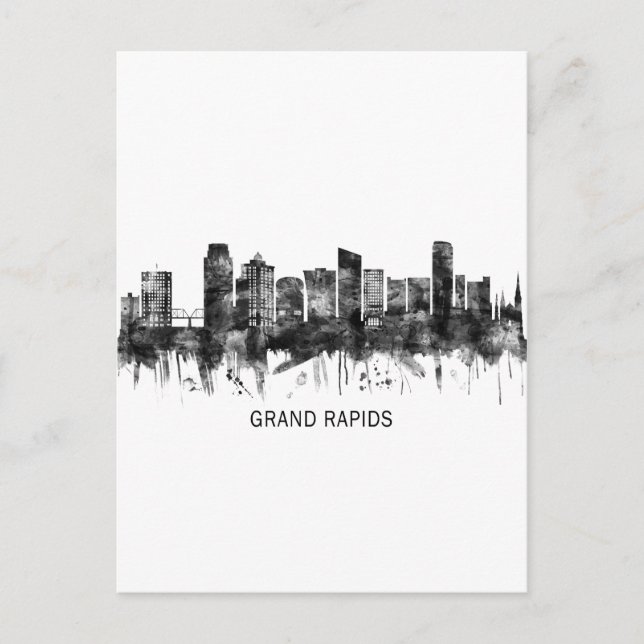 Postal Festiva Grand Rapids Michigan Skyline BW (Anverso)